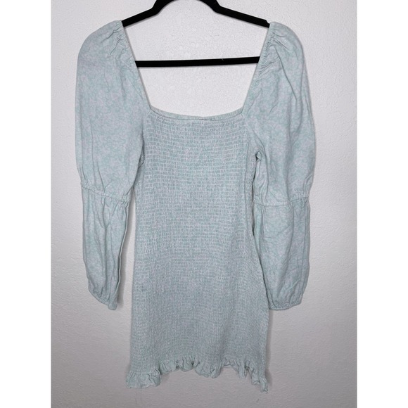 GIANNI BINI Smocked Mini Dress Womens M Linen Blend Coastal Beach Resort Party - Picture 4 of 7